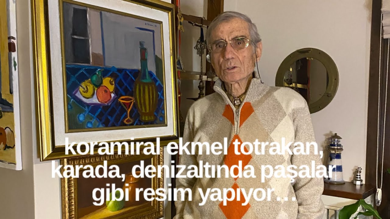 Koramiral Ekmel Totrakan, karada, denizaltında paşalar gibi resim yapıyor