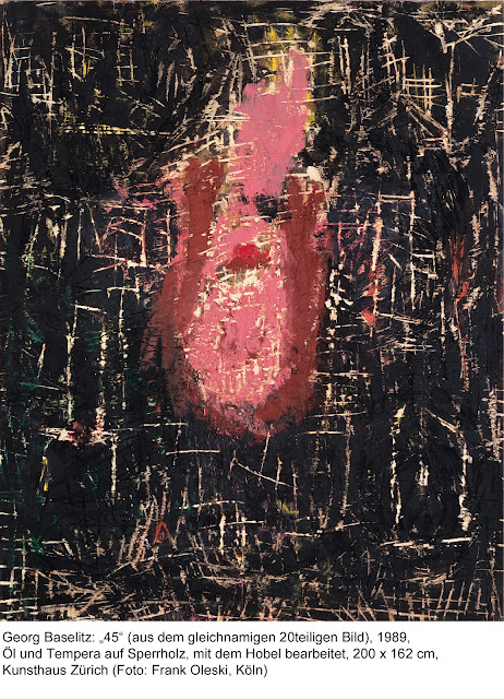 Georg Baselitz, “45”, 1989, 200×162 cm., (Kunsthaus
Zürich, © Georg Baselitz).