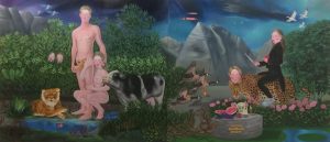 Ali
Elmacı, “Zaafilarımda Senin Kokun Var”, 2017, Tuval üzerine yağlıboya, 180×400
cm.