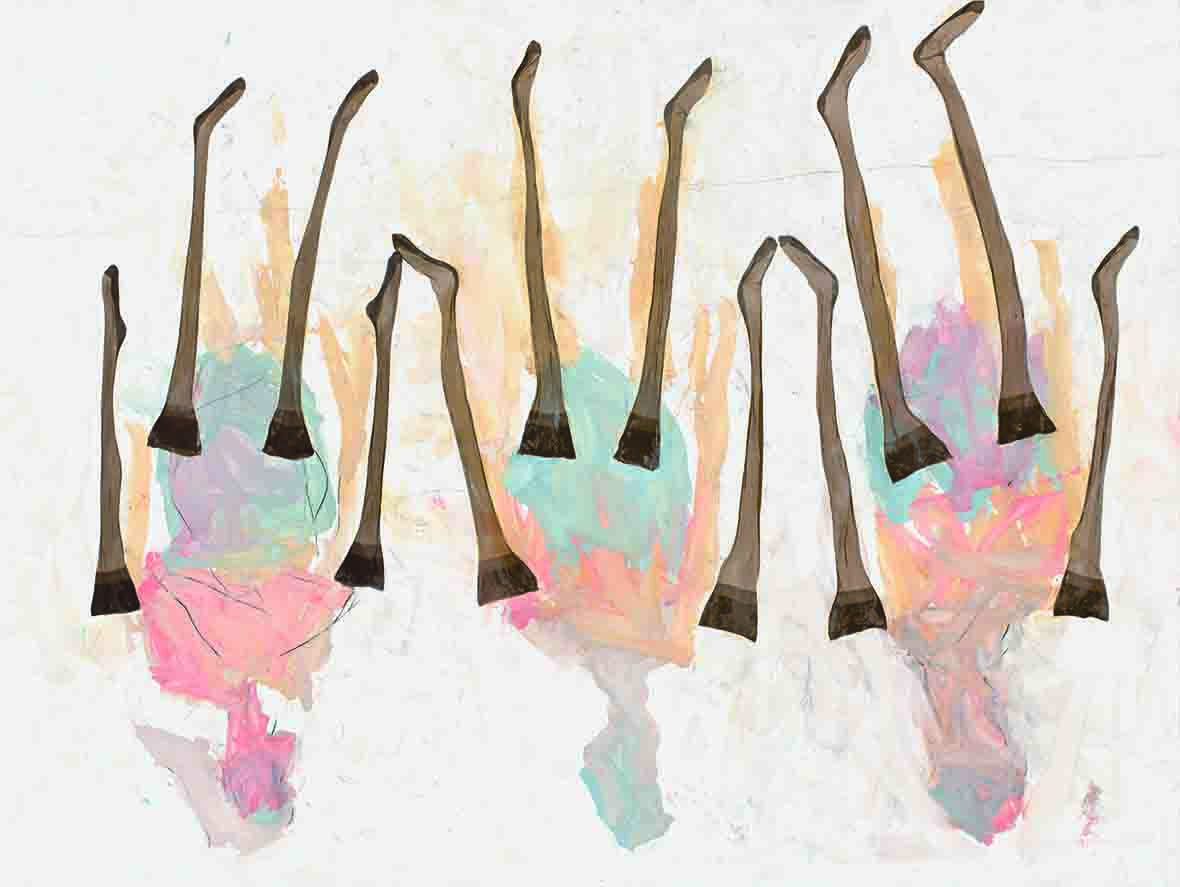 Georg Baselitz, "Nylonparade", 2022, Oil, charcoal, dispersion adhesive, and nylon stockings on canvas, Exhibition: Istanbul, Sakıp Sabancı Museum, Georg Baselitz: The Last Decade, 13 Sept. 2024 - 2 Febr. 2025