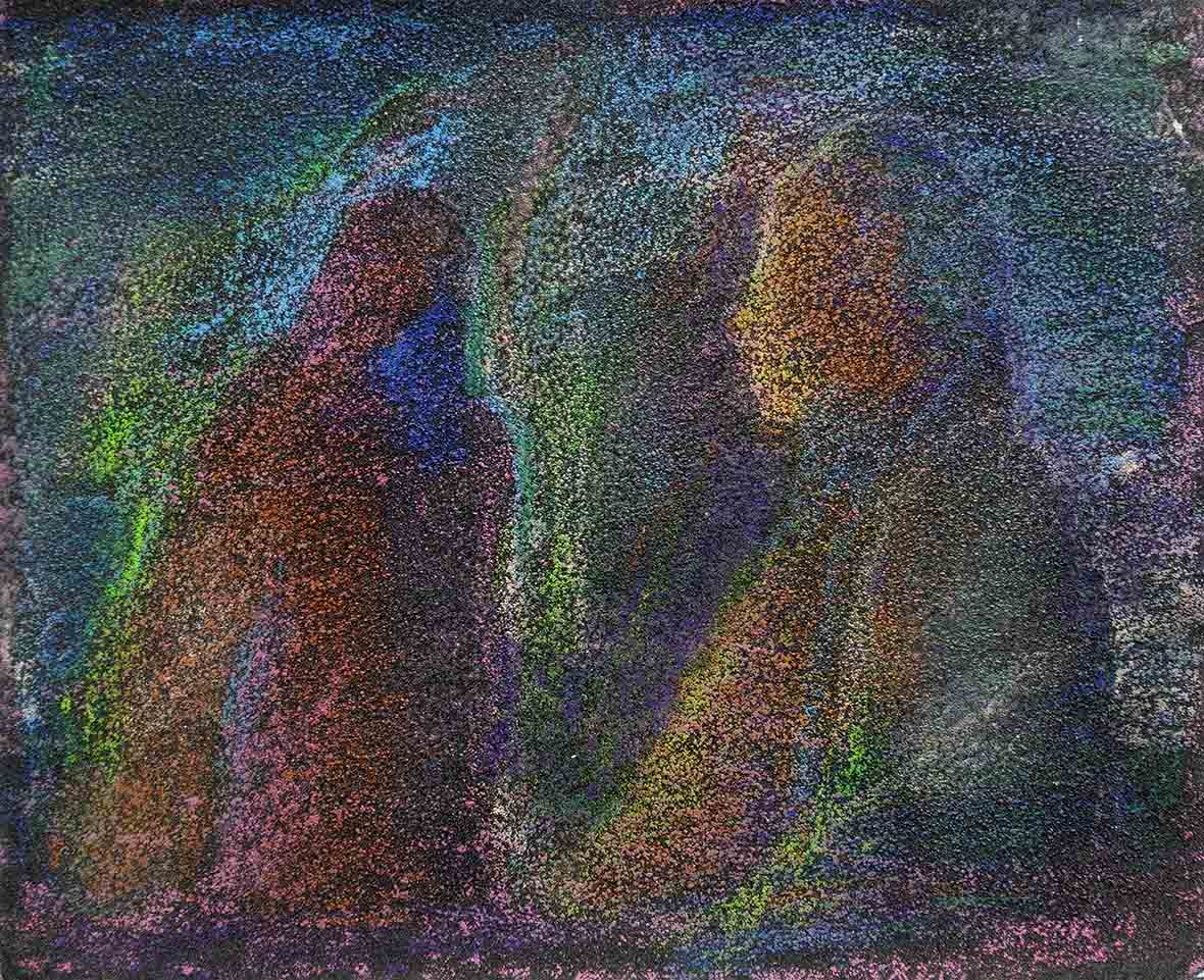 İrfan Önürmen, “Kum üzerine-630”, 2024, zımpara üzerine mum boya, 28x23 cm.