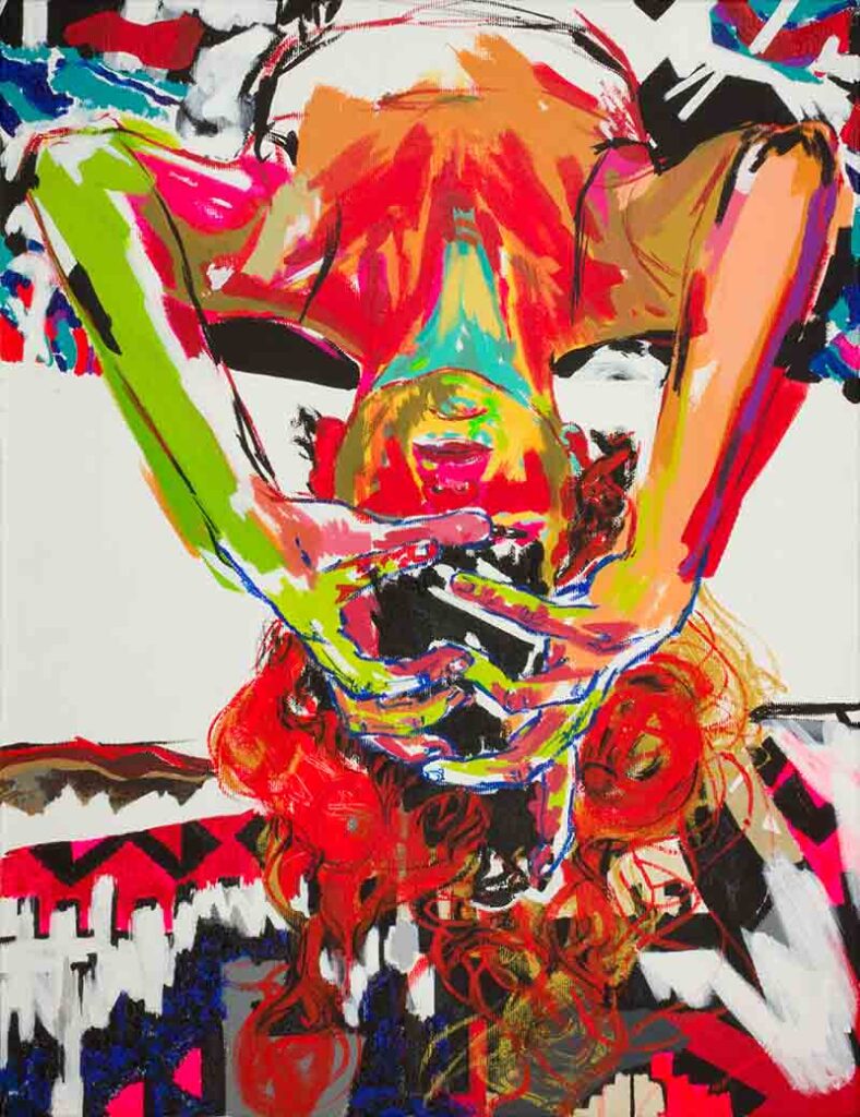 Emel Ezal, Otoportre, 2024, tuval üzerine akrilik ve yağlı boya, 65x50 cm.