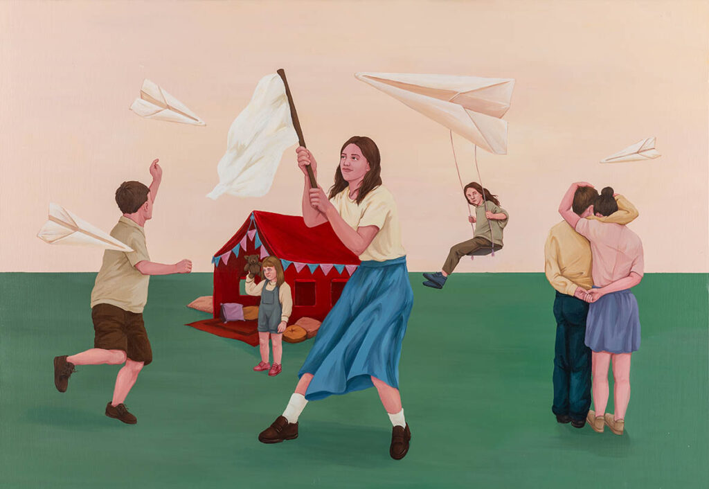  
Ece Haskan, Oyun Çadırı, 2023, Tuval üzeri akrilik boya, 130x90 cm.
