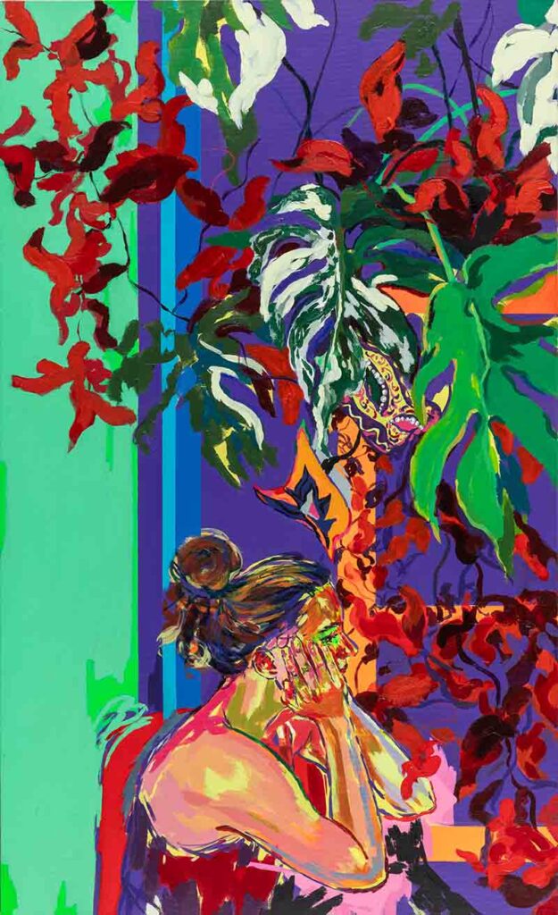  
Emel Ezal, Yankı, 2024, tuval üzeri akrilik boya, 120x73 cm.
