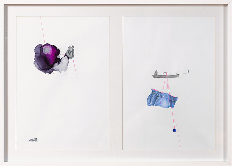 Aras Seddigh, Nux 9, 2024, Tuvale marufle kâğıt üzerine kara kalem, kuru pastel ve akrilik,
211 x 148 cm.
