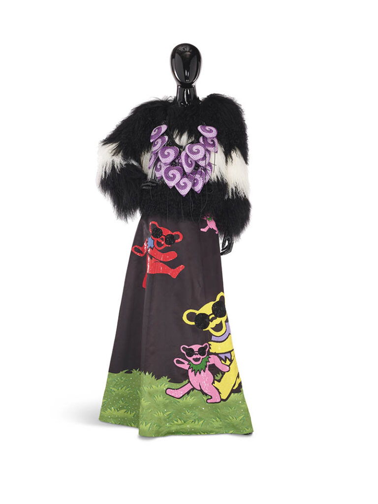 Alice + Olivia By Stacey Bendet Etiketli, Siyah Saten ve Çok Renkli Payetli 'Dans Eden Ayılar' Etek, 2016.