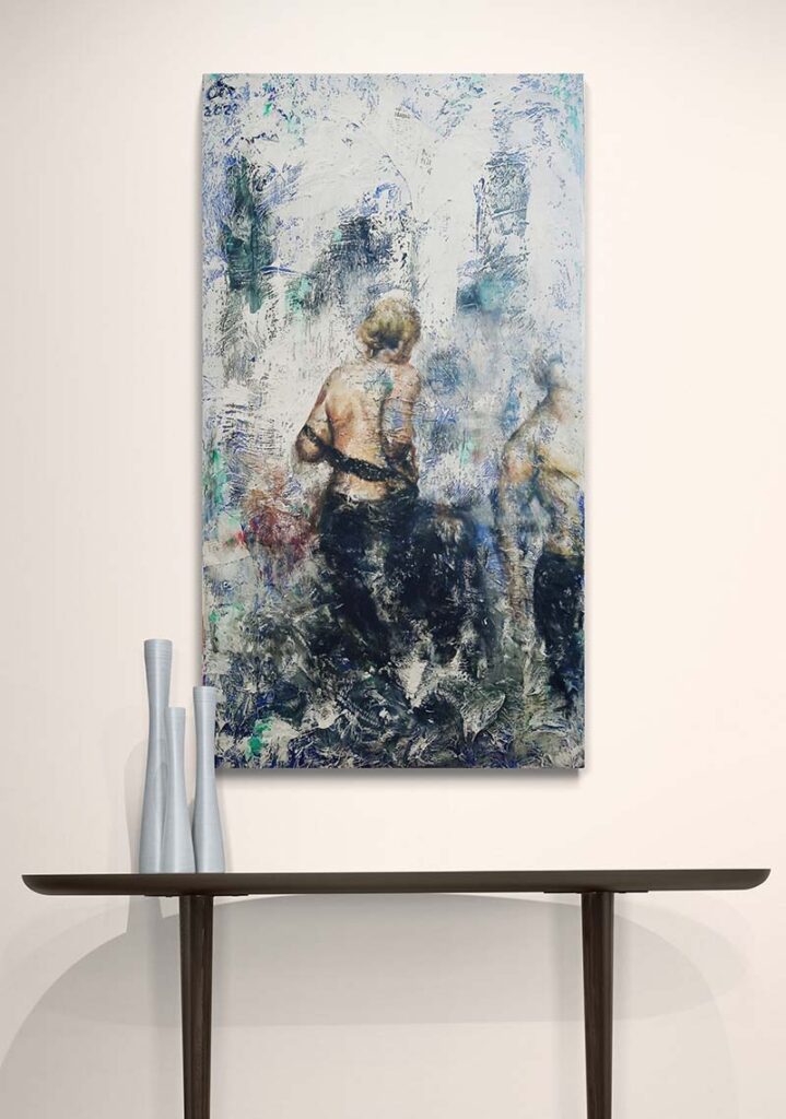 Daniel Wille, “In His Memories”, 2021, yağlıboya, akrilik, kumaş, karton üzerine alçı, 50x91 cm.