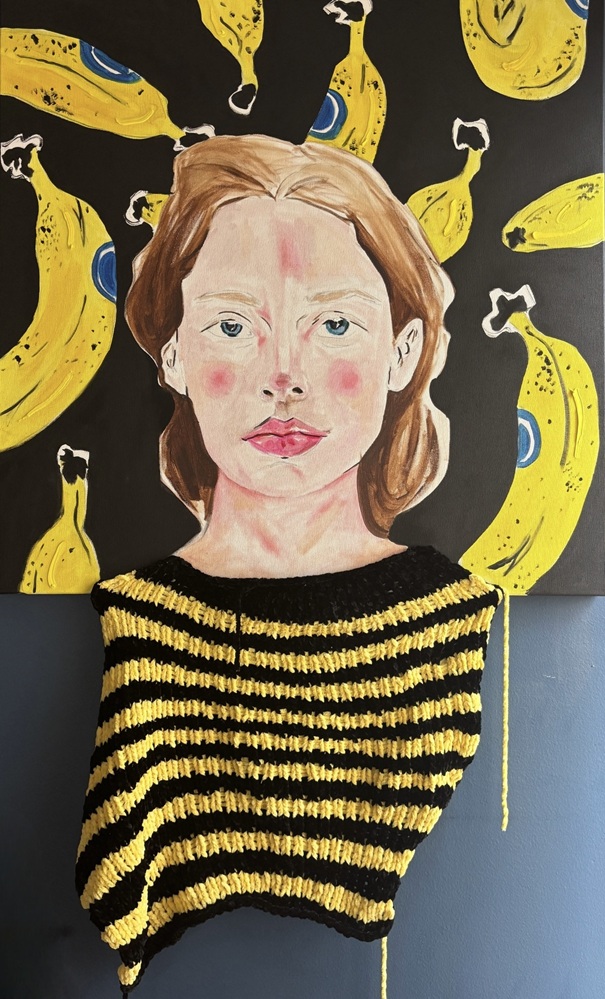 Bike Başaran, Mualla, 2025, Tuval üzerine karışık teknik, 70x70 cm.