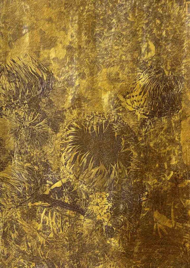 Deniz Aktaş, Meçhul Bitkiler Serisi, 2024, Kağıt üzerine bitki özlü mürekkep, 47x33 cm. 