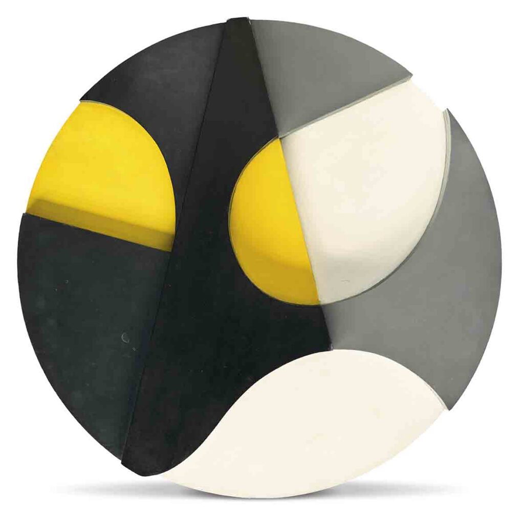 Sophie Taeuber-Arp (1889-1943), Rölyef rond en quatre hauteurs, éléments courbes, couant(s), cassant(s) Atelier damgası (arkada) ile Boyalı ahşap rölyef, Çap: 60 cm, 1936'da yapılmış; bu eser benzersizdir, Tahmini fiyat: 1.900.000-2.500.000 Euro, © Christie’s Images Limited 2025.