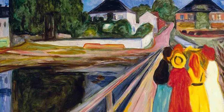 Edvard Munch, “Köprü Üzerindeki Kızlar”, 1902, tuval üzerine yağlıboya, 100x102 cm., (Özel koleksiyon, © The Munch Museum / The Munch Ellingsen Group / VG Bild-Kunst, Bonn 2011).