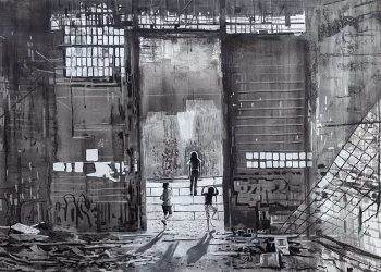 Sidar Baki, Untitled, 2025, kağıt üzerine karışık teknik, 96 x 151 cm.