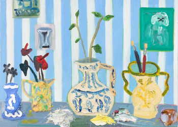 Atölyedeki Dört Vazo, 2025, tuval üzerine yağlıboya, 60x80 cm.