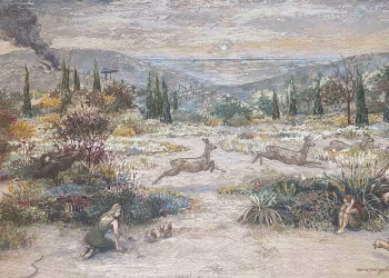 Merve Yenigeldi, Habitus Fauna, 2025, Kontrplak üzerine karışık teknik, 50x75 cm.