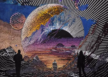 Kemal Kara, Kozmogoni, 2025, tuval üzerine akrilik boya, 140x140 cm.