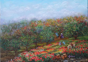 Şebnem Çamdalı, Erik Zamanı, 2026, tuval üzerine yağlıboya, 30x40 cm.